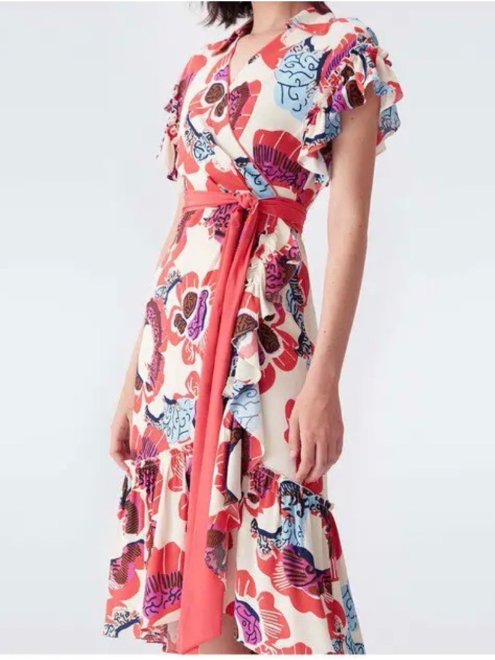 Diane Von Furstenberg Cream Dress with Pink and Blue Print